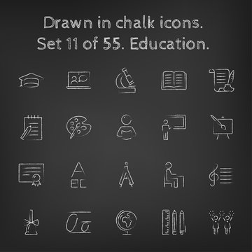 Education icon set drawn in chalk.