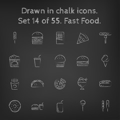 Fast food icon set drawn in chalk.