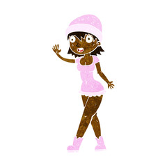 cartoon pretty girl in hat waving