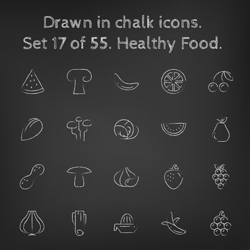 Healthy food icon set drawn in chalk.