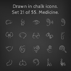 Medicine icon set drawn in chalk.