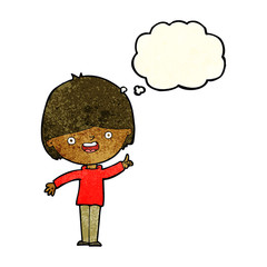 cartoon happy boy with thought bubble
