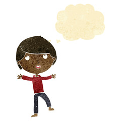 cartoon happy boy with thought bubble