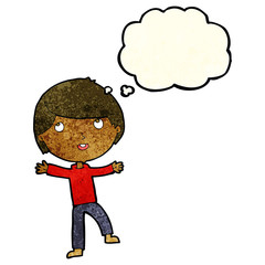 cartoon happy boy with thought bubble