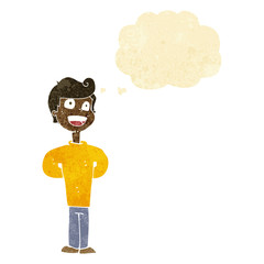 cartoon happy man with thought bubble