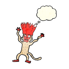 cartoon frightened monkey with thought bubble