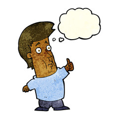cartoon man giving thumbs up sign with thought bubble