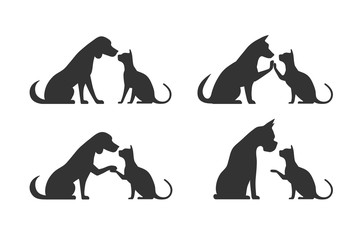 Silhouettes of pets cat dog - obrazy, fototapety, plakaty