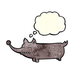 cartoon funny little dog with thought bubble