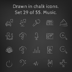 Music icon set drawn in chalk.