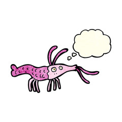 cartoon shrimp with thought bubble
