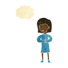 cartoon calm woman with thought bubble