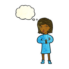 cartoon calm woman with thought bubble