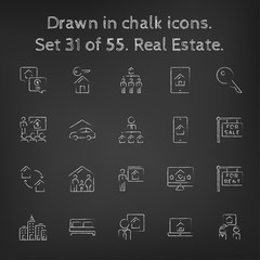 Real estate icon set drawn in chalk.