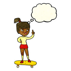 cartoon skater girl with thought bubble