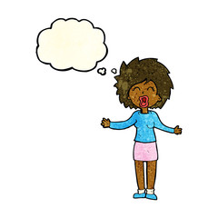 cartoon loud woman with thought bubble