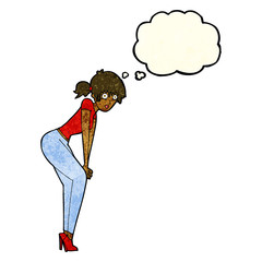 cartoon woman posing with thought bubble