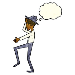 cartoon fashionable man with thought bubble
