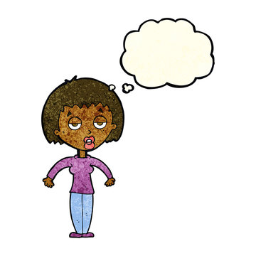 recommend clip art: cartoon woman shrugging shoulders with thought bubble