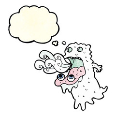 cartoon gross ghost with thought bubble