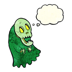cartoon spooky ghoul with thought bubble