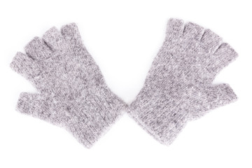 Wool fingerless gloves, isolated on white