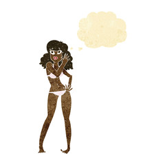 cartoon pretty woman in bikini with thought bubble