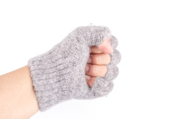 hands in mittens isolated on white, Pair of Fingerless Gloves