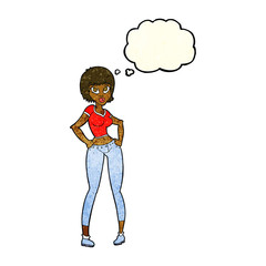 cartoon pretty woman with thought bubble