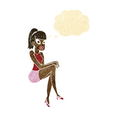 cartoon pretty woman with thought bubble
