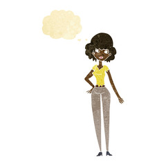 cartoon pretty woman with thought bubble