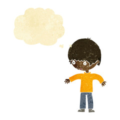 cartoon confused boy with thought bubble