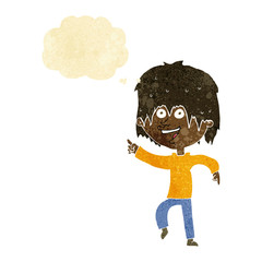 cartoon happy boy with thought bubble