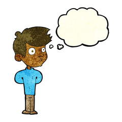 cartoon boy staring with thought bubble