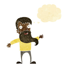 cartoon man with beard waving with thought bubble