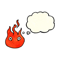 cartoon flame symbol with thought bubble