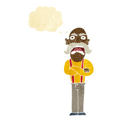 cartoon shocked old man with thought bubble