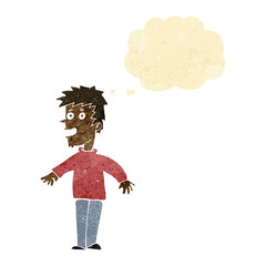 cartoon happy boy with thought bubble