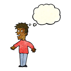 cartoon happy boy with thought bubble