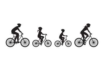 Fototapeta na wymiar Silhouette of family on bicycles.
