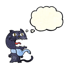 cartoon frightened cat with thought bubble