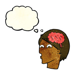 cartoon head with brain symbol with thought bubble