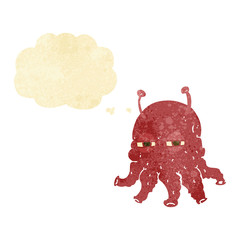 cartoon alien face with thought bubble