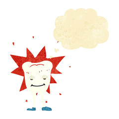 cartoon happy tooth with thought bubble