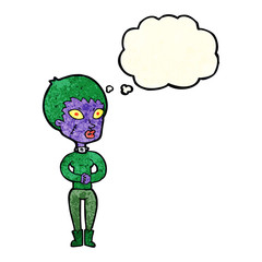 cartoon zombie girl with thought bubble