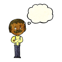 cartoon man with mustache with thought bubble
