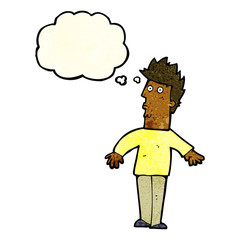 cartoon surprised man with thought bubble
