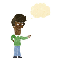 cartoon man pointing with thought bubble