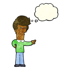 cartoon man pointing with thought bubble