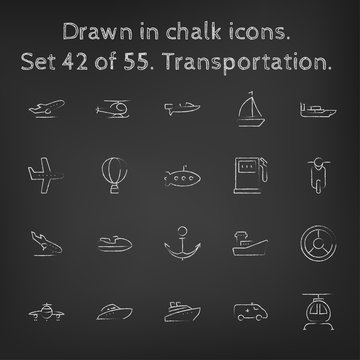 Transpotration icon set drawn in chalk.